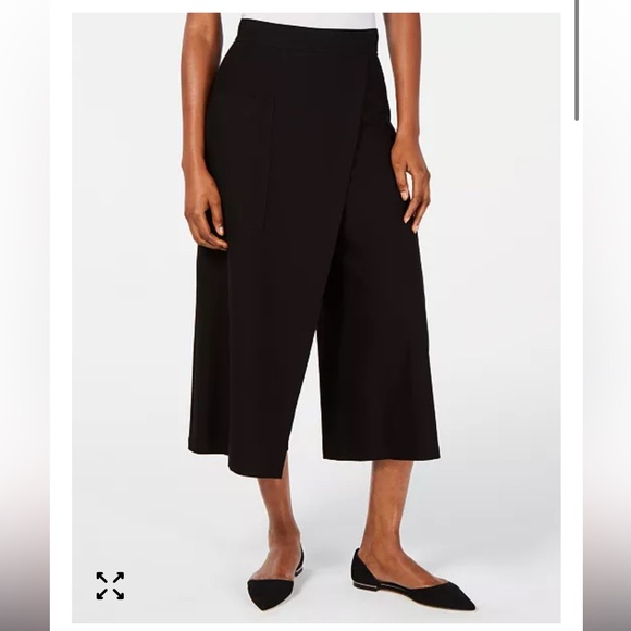 Eileen Fisher Cropped Faux Wrap Front Pants Black Sz M Classic Minimalist - Picture 7 of 7